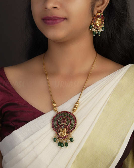 Gold-Toned Traditional Palakka Kathakali Long Necklace 1077