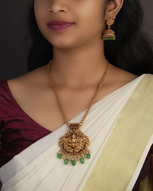 Gold-Toned Lakshmi Floral Motif Long Necklace 1075