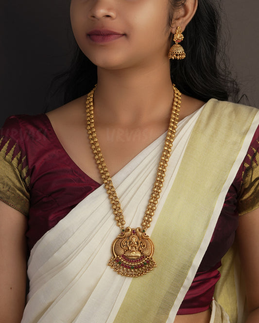 Gold-Toned Lakshmi Peacock Motif Long Necklace 1092