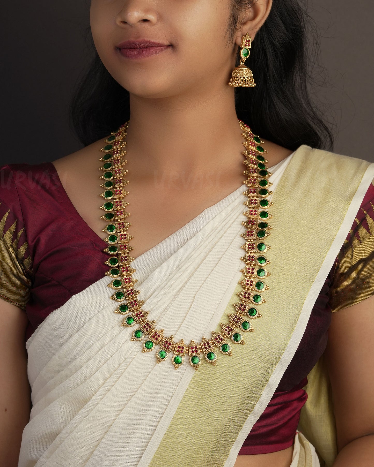 Gold-Toned Traditional Palakka Version long Necklace 1090