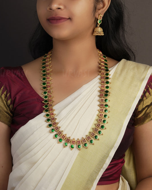 Gold-Toned Traditional Palakka Version long Necklace 1090