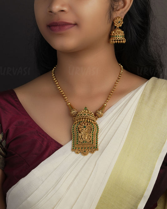 Gold-Toned Ashtami Green Floral  Necklace 1101