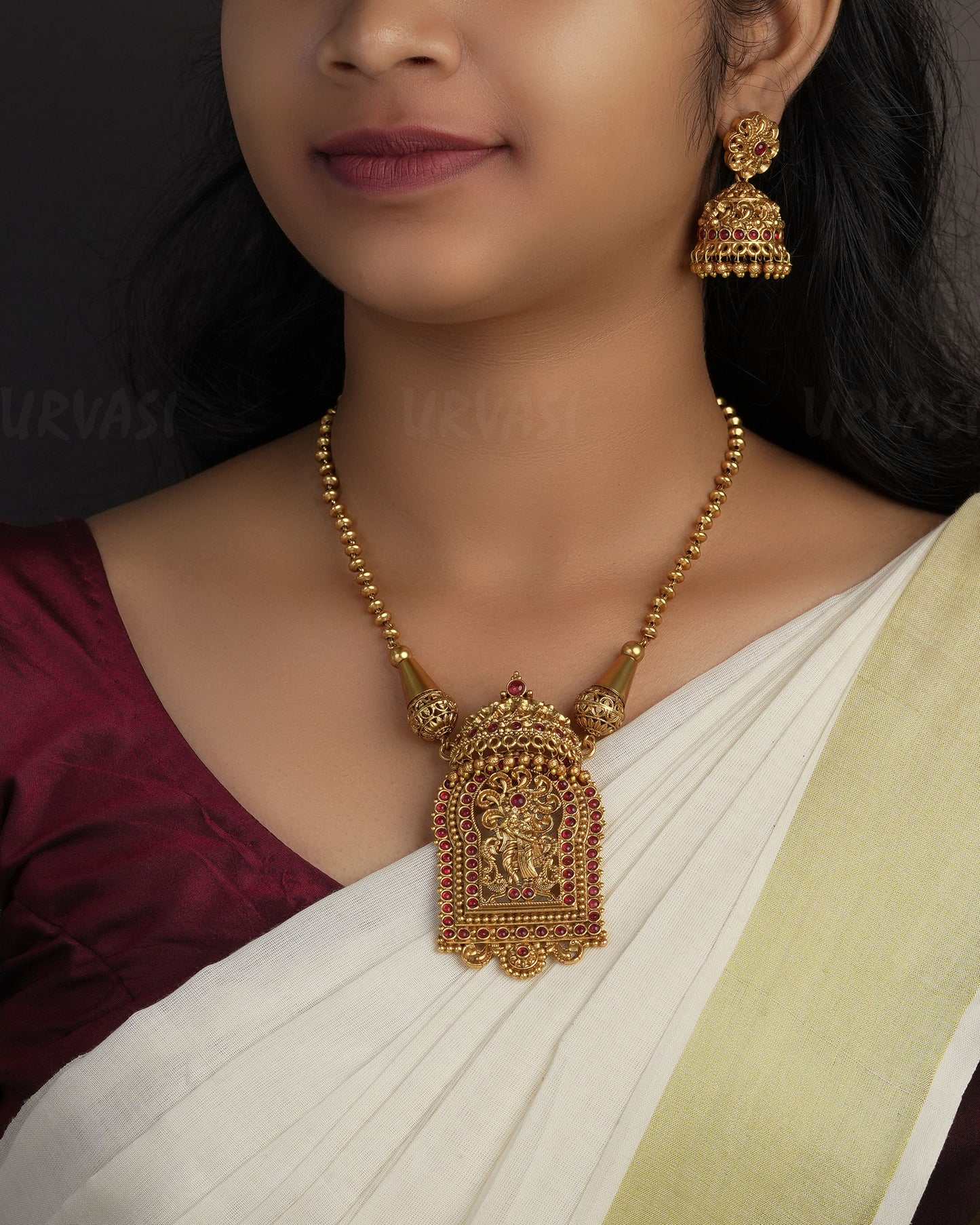 Gold-Toned Ashtami Floral Ruby Necklace 1100