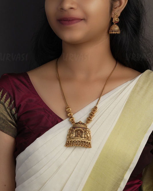 Gold-Toned Temple Lakshmi Peacock Motif Long Necklace 1110