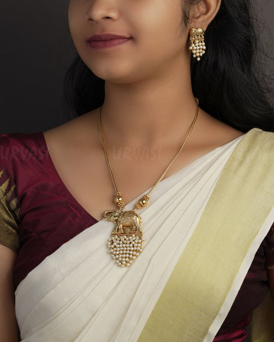 Gold-Toned Elephant Guttapusalu Long Necklace 1146