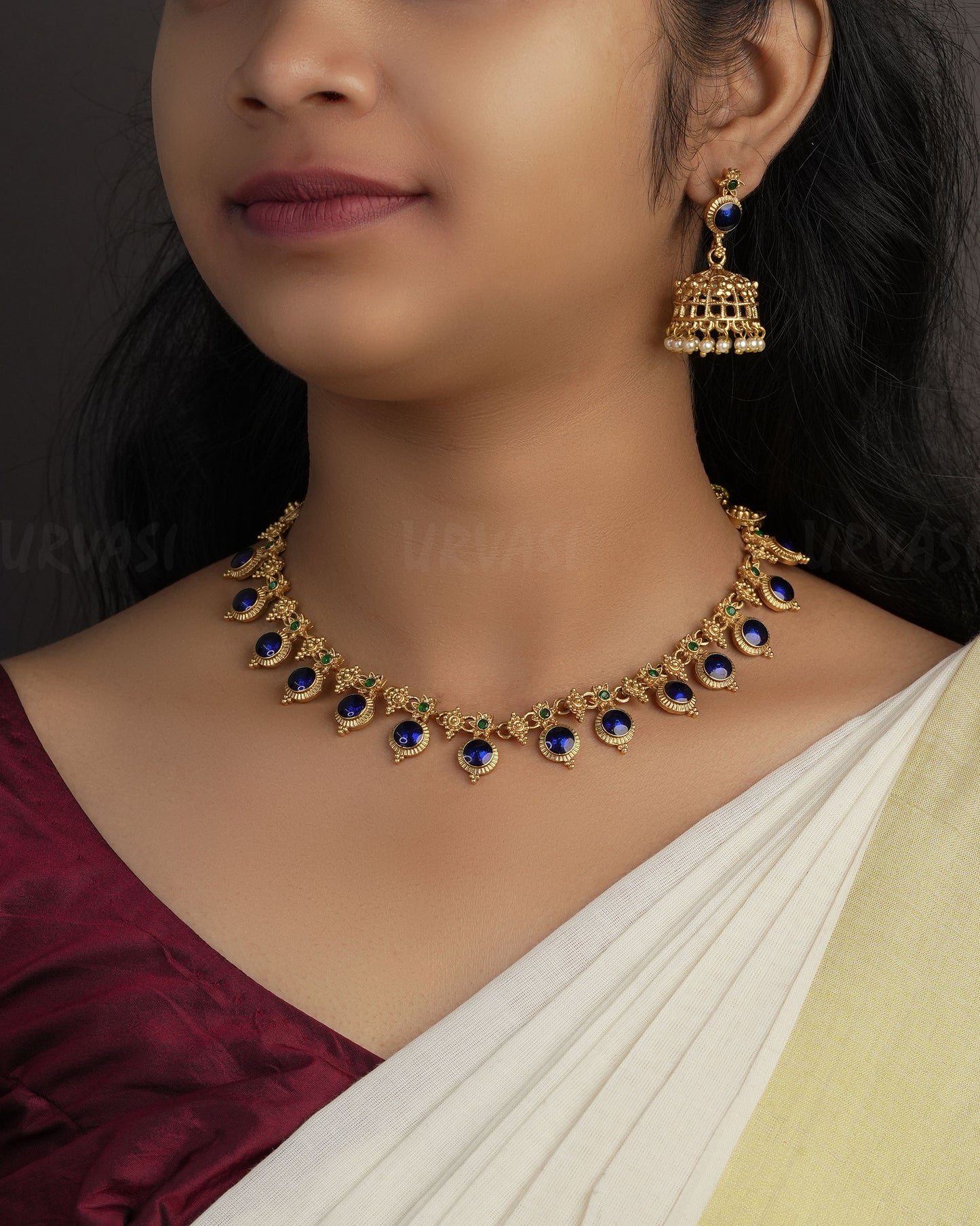 Gold-Toned Palakka Version Floral Necklace 1113