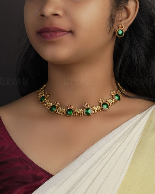 Gold-Toned Gaja Floral Accent Choker Necklace 1112