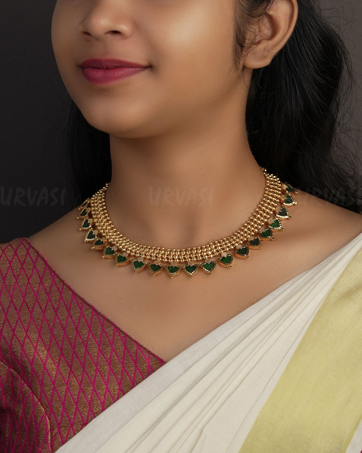 Gold-Toned Traditional Palakka Necklace 1128