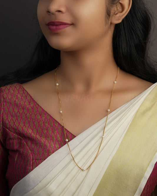 Gold-Toned Pearl and Beaded Long Mala 1142