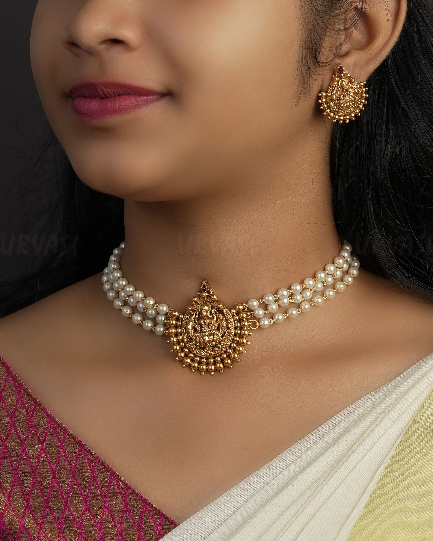 Gold-Toned Pearl Lakshmi Choker Necklace 1150