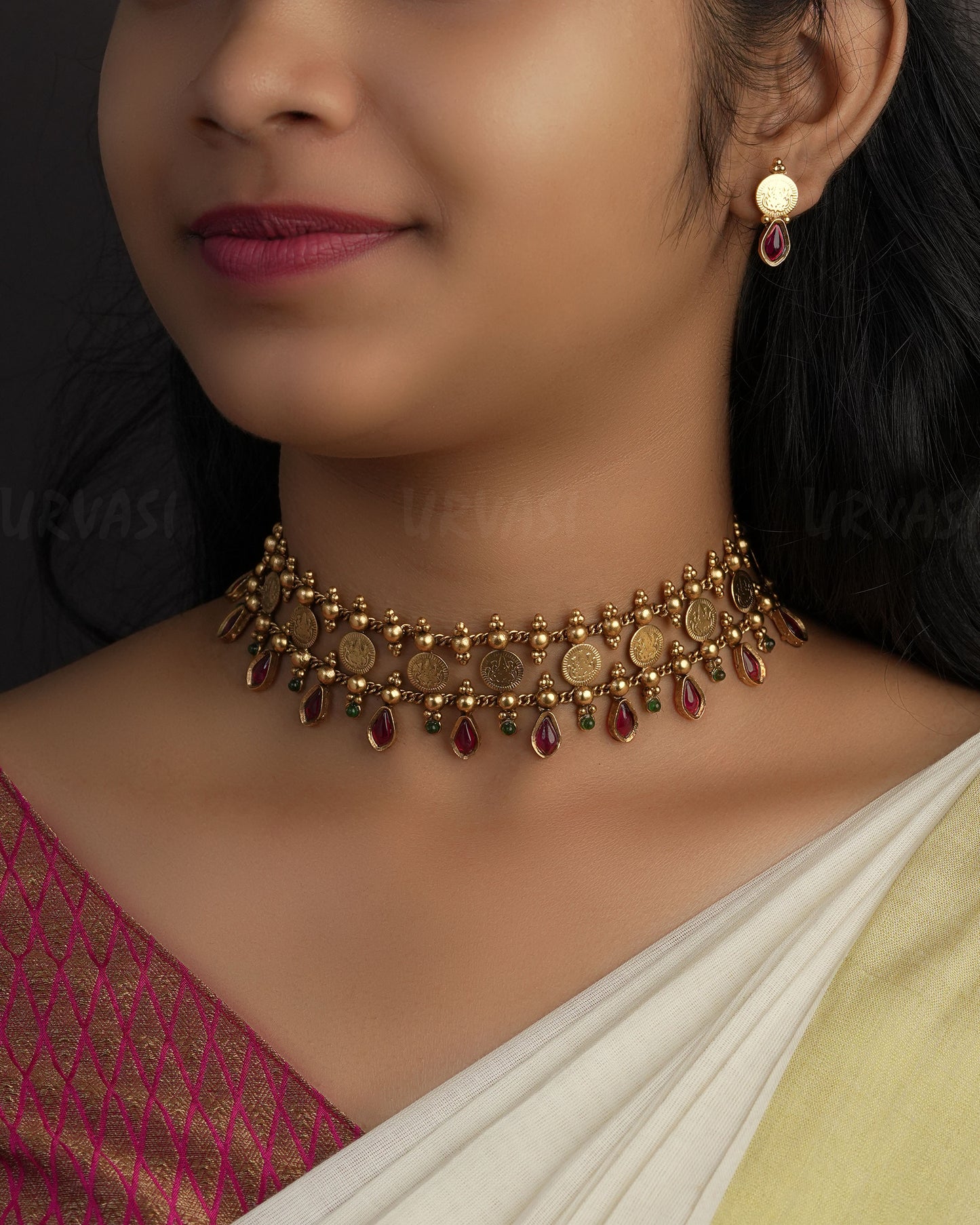 Gold-Toned Lakshmi Kaasu Choker Necklace 1153