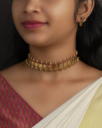 Gold-Toned Coin Designed Choker Necklace 1155