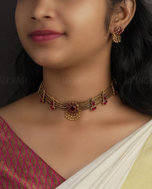 Gold-Toned Palakka Version Choker Necklace 1156