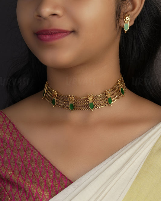 Gold-Toned Floral Nagapadam Necklace 1159