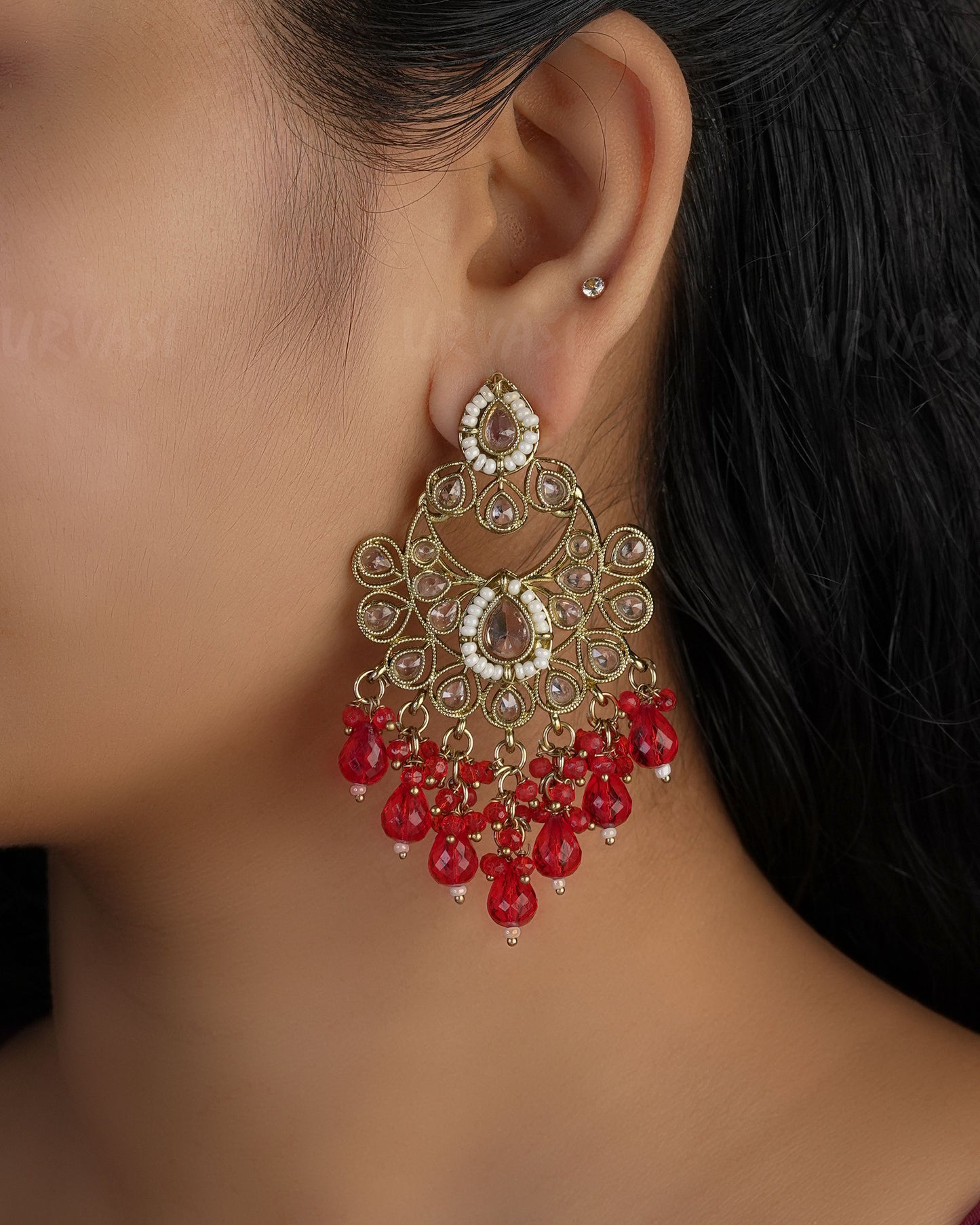 Mehendi Polish Chandbali Designed  Bead Hanging Earrings ER 492
