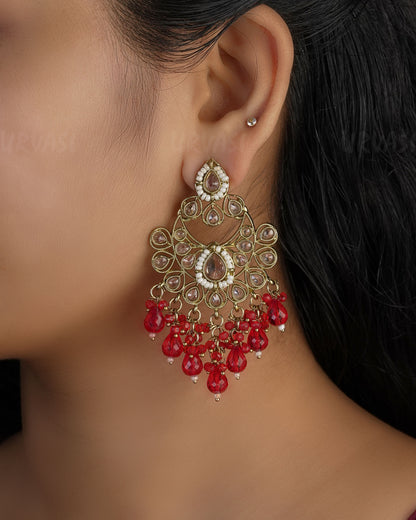 Mehendi Polish Chandbali Designed  Bead Hanging Earrings ER 492