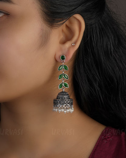 Leaf Designed Oxidised Silver Pearl Earrings ER 752