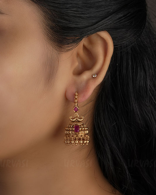 Gold-Toned Floral Hanging Jhumka Earrings ER 503