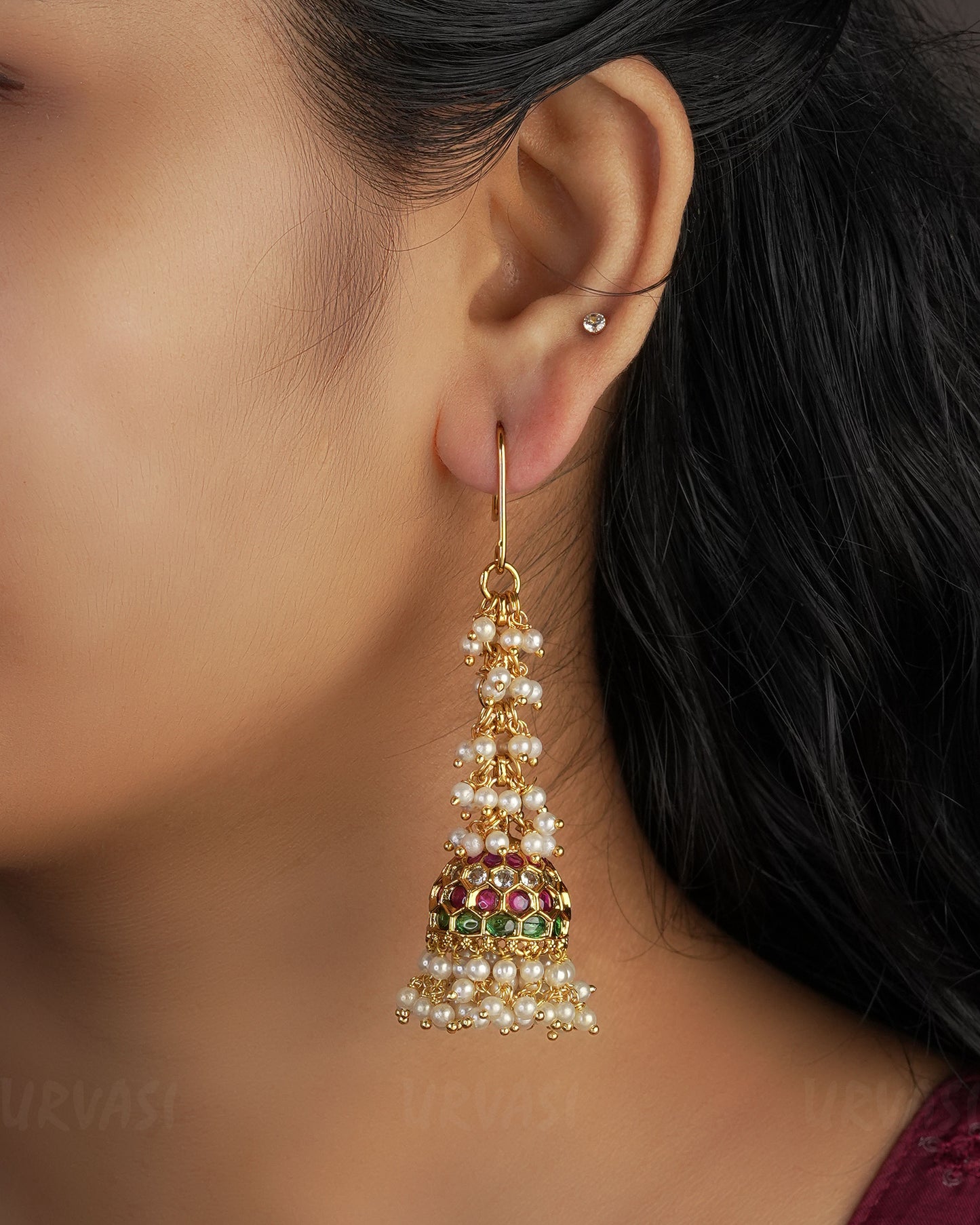 Gold-Toned Ghungroo Hanging Jhumka Earrings ER 506