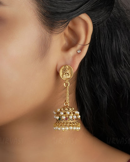 Gold-Toned Lakshmi Pearl Beaded jhumka Earrings ER 507