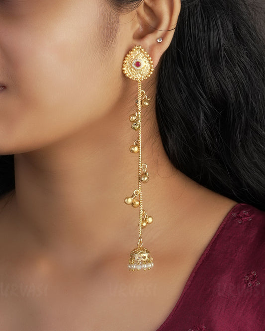 Matte Gold Mayur Ghungroo Jhumka Hanging Earrings ER 513