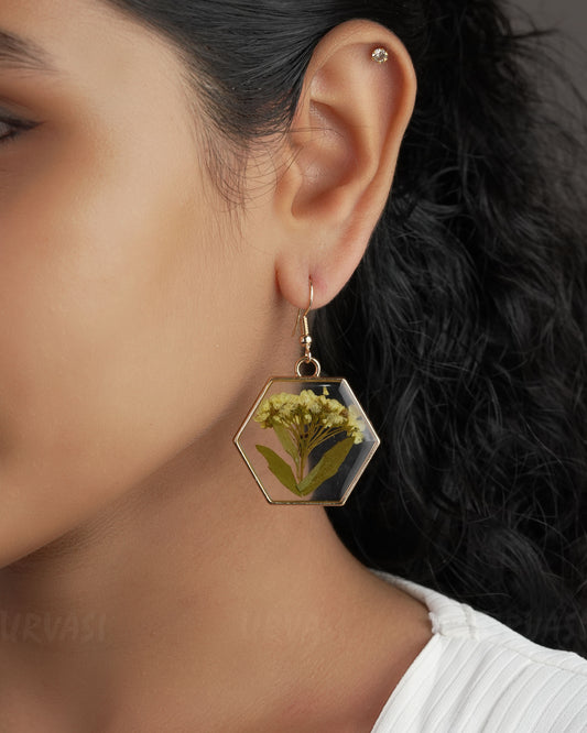 Gold Polish Resin Handmade Flora Hanging Earrings ER 518