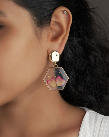 Gold Polish Resin Handmade Rose Earrings ER 521