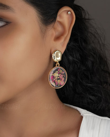 Gold Polish Resin Handmade Floral Hanging  Earrings ER 523