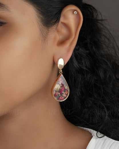 Gold polish  Resin Handmade Floral Tear Drop  Earrings ER 525