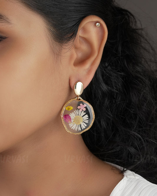 Gold polish Resin Handmade Floral Hanging Earrings ER 529