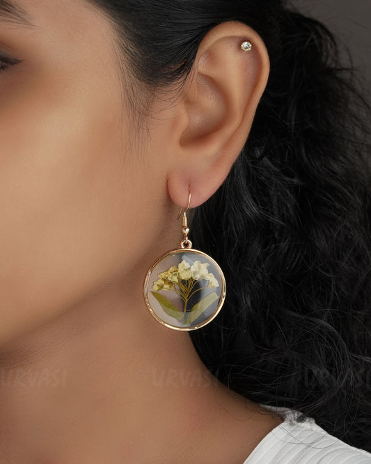 Gold Polish Resin Handmade floral Hanging Earrings ER 531