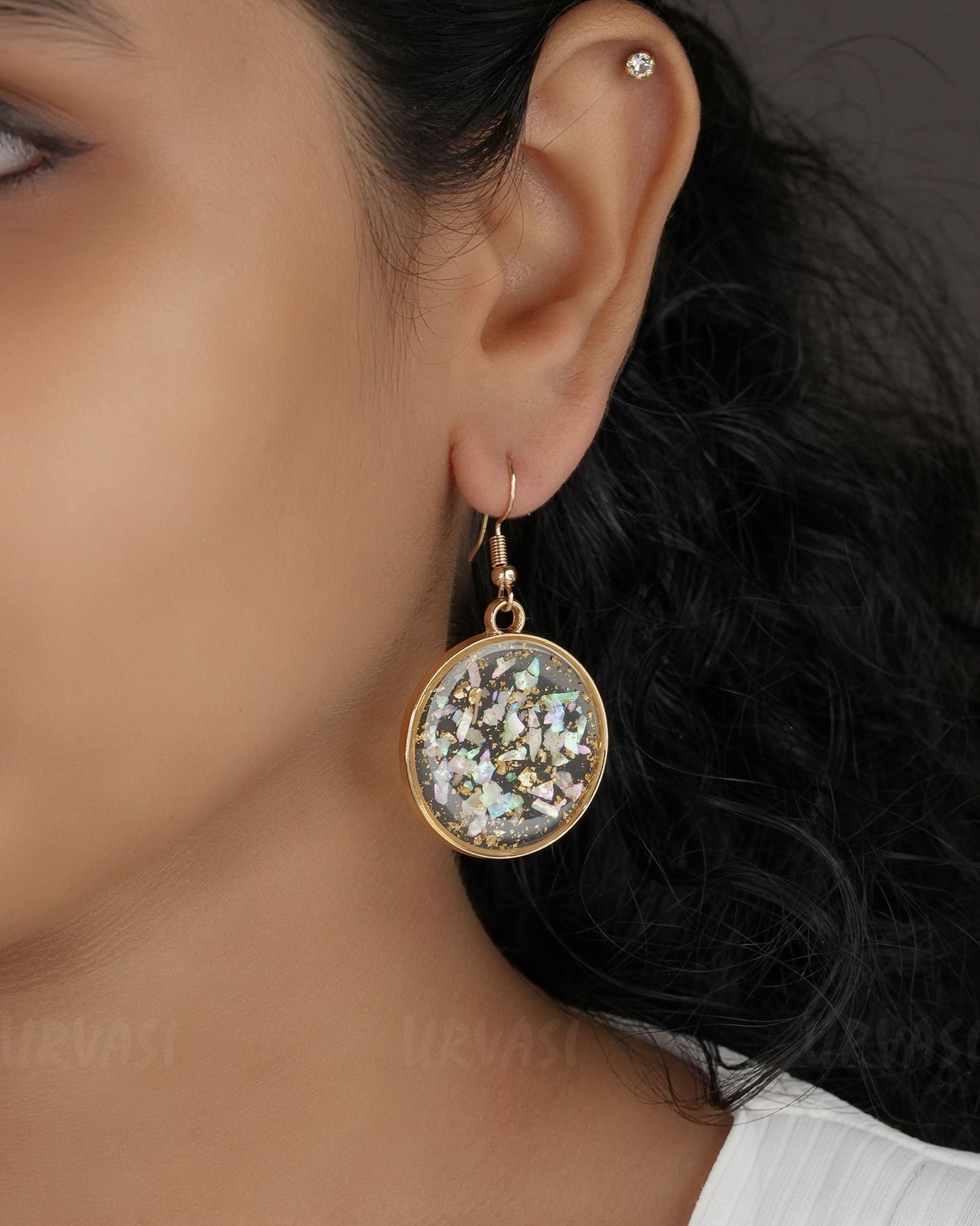 Gold Polish Resin Handmade Hanging Earrings ER 434