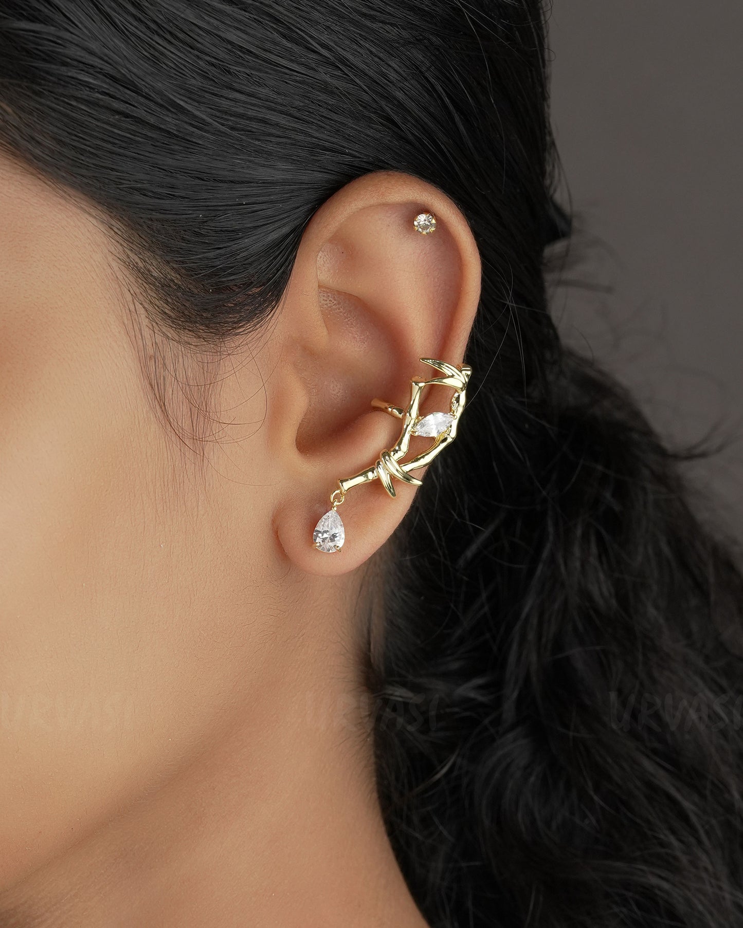 Gold-Toned Fairy Dust AD Attaching Earcuff Earrings (Single Piece) ER 561