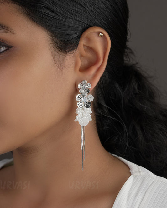 Rhodium Polish Floral  Layer Tassal Earrings ER 556