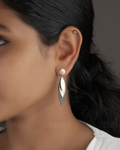 Rose-gold Toned Leaf Designed Stainless-steel Earrings ER 555