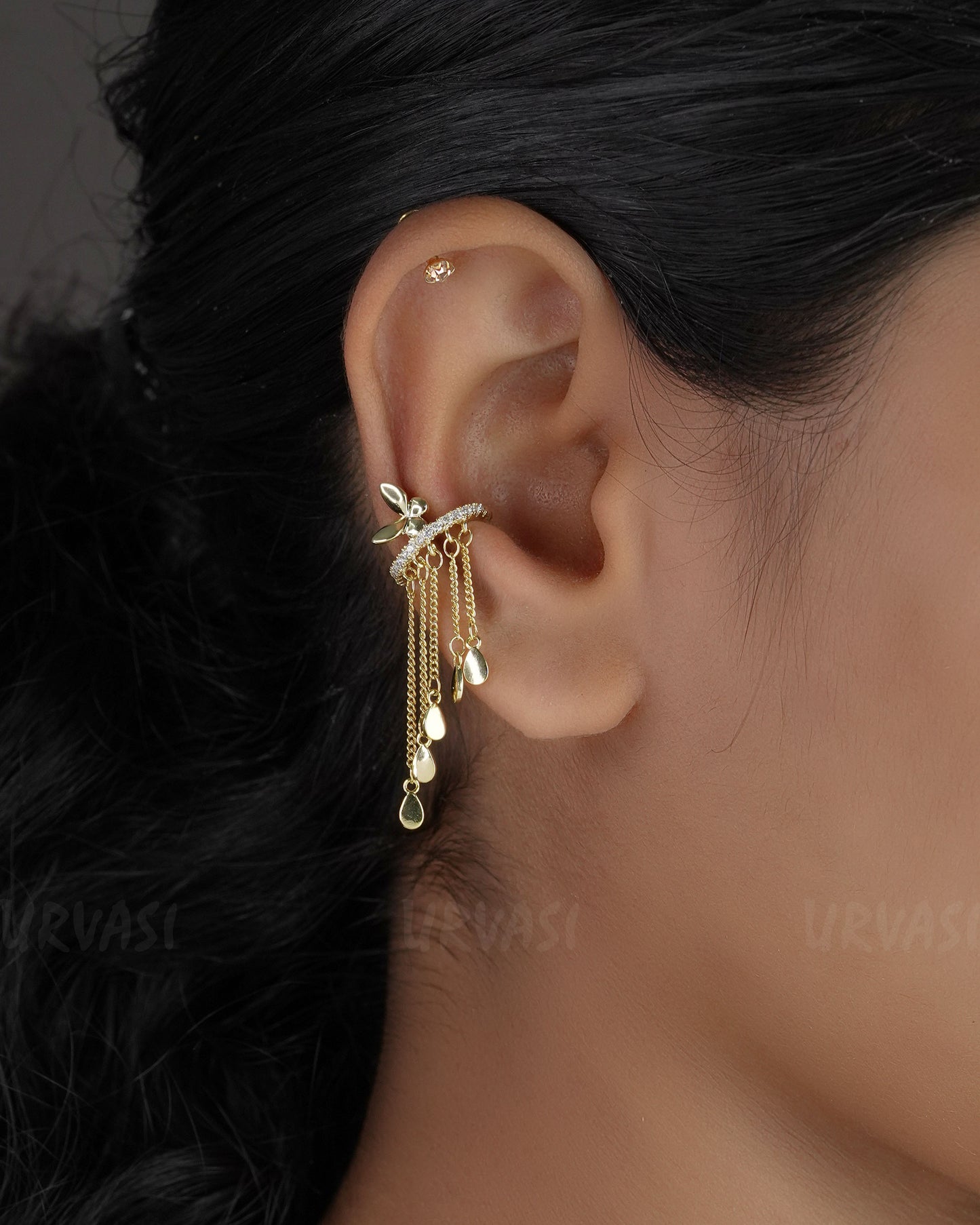 Gold-Polish Butterfly-Designe AD Earrings ER 777(Only For One Ear)