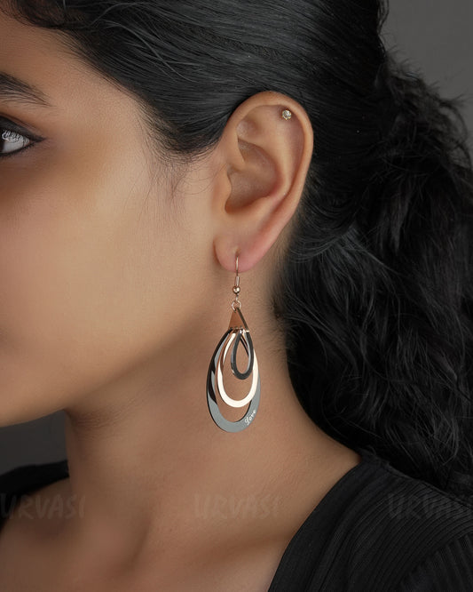 Rose-Gold Toned SaDiao Tricolor Circle Stainless Steel  Earrings ER 551