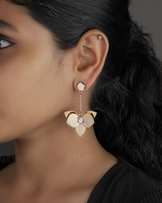 Rose-gold Polish Floral Drop Stainless Steel Earrings ER 550