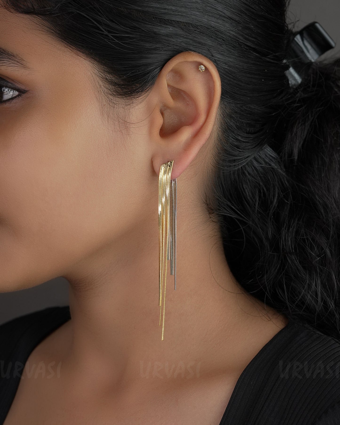 Felicia Long Metal Tassel Gold and Silver Toned Earrings ER 547