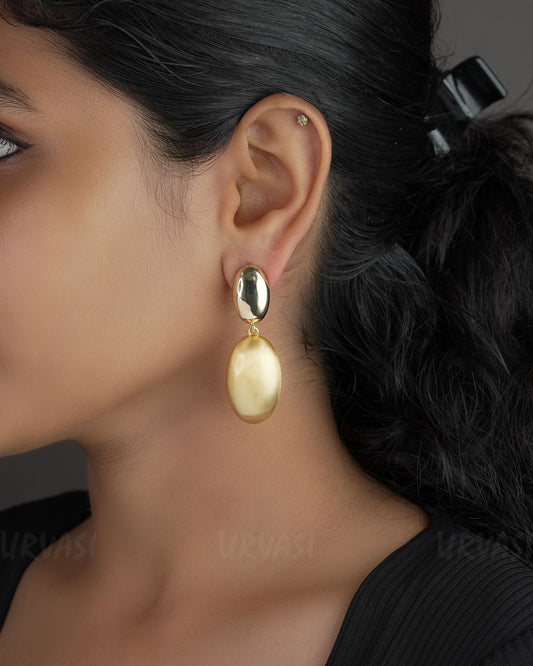 Glossy Gold Trendy  Drop Dome Stainless Steel  Earrings ER 541