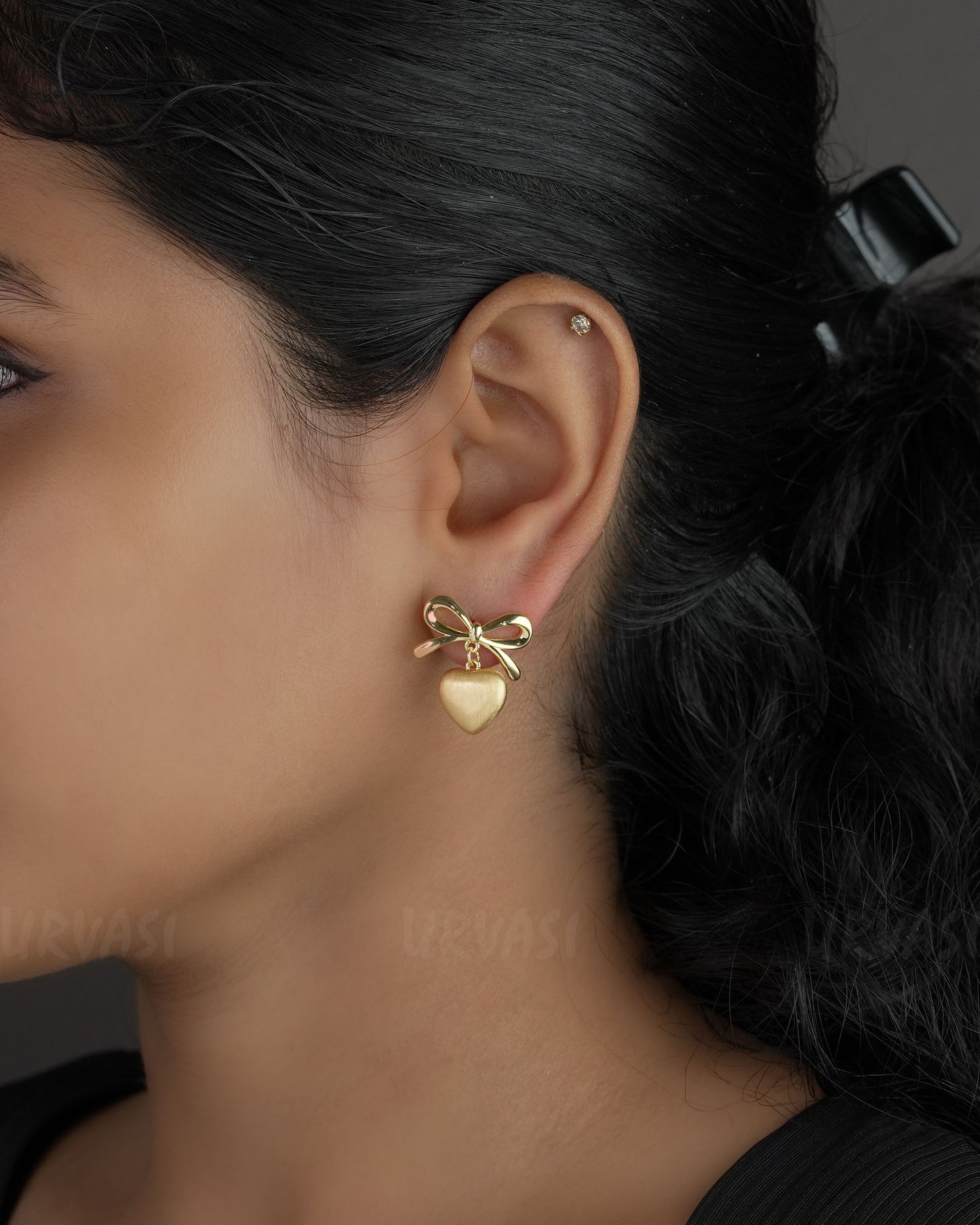 Gold-Toned Bow and Heart Shaped Imported Earrings ER 715