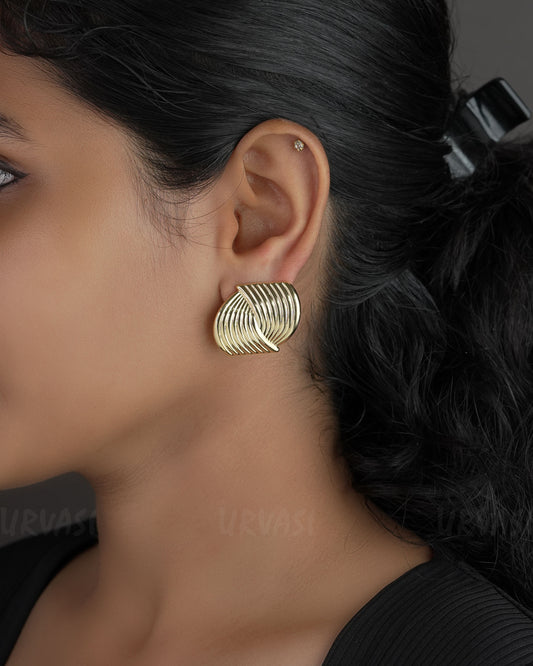 Gold-Toned Chunky Textured Wave Stud Earrings ER 745