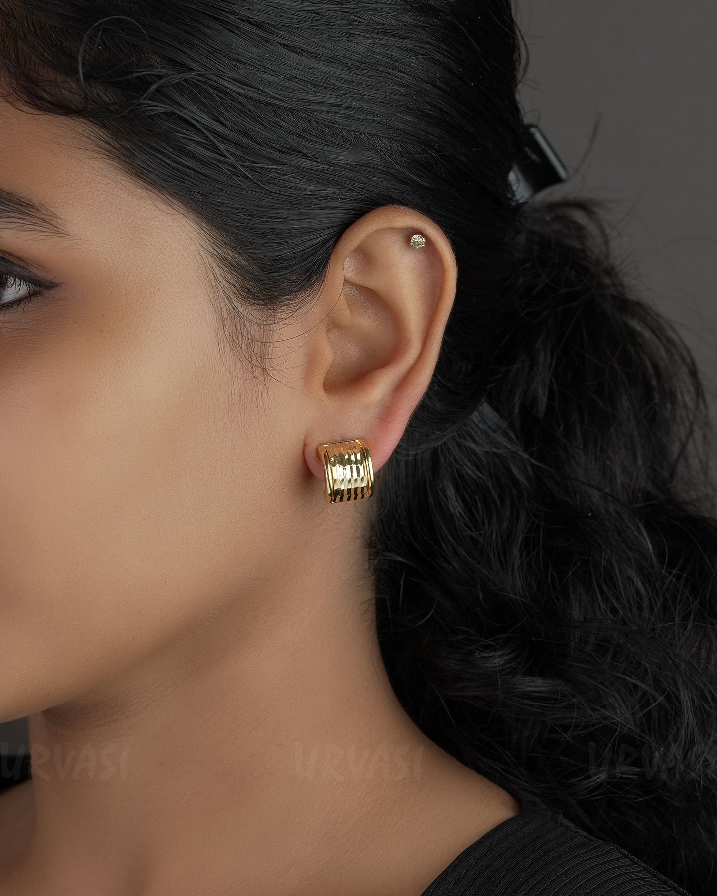 Gold-Toned Hoop Climber Stud Earrings ER 714
