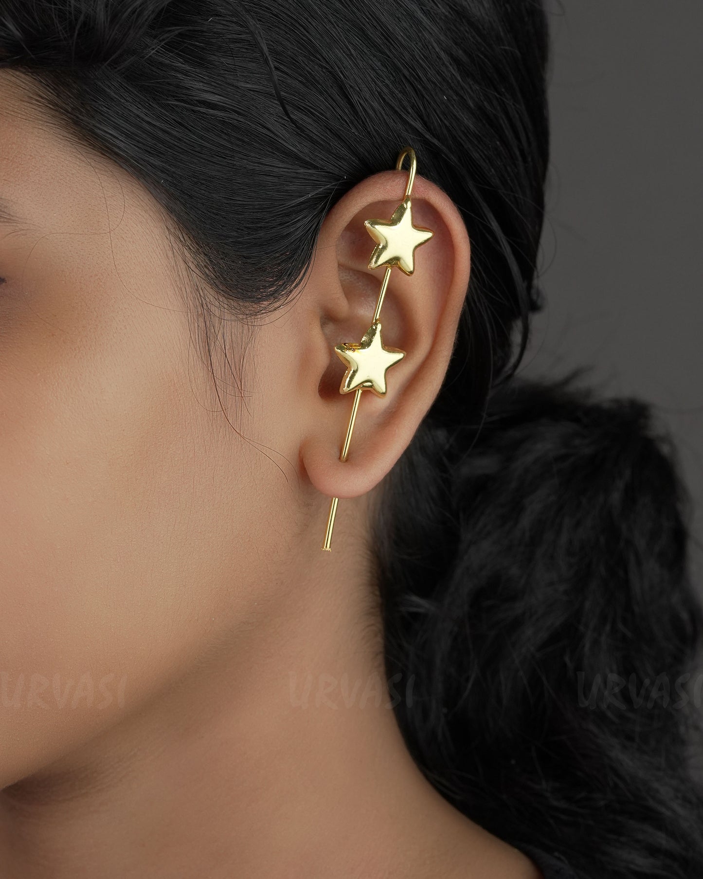 Gold-Toned Star Designed Ear Cuff Earrings ER 730