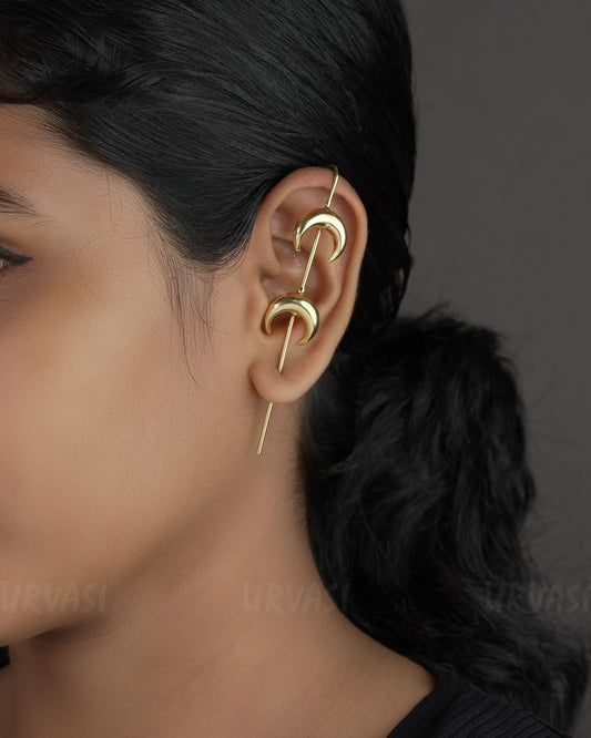 Gold-polish Crescent Moon Ear Cuff Earrings ER 733