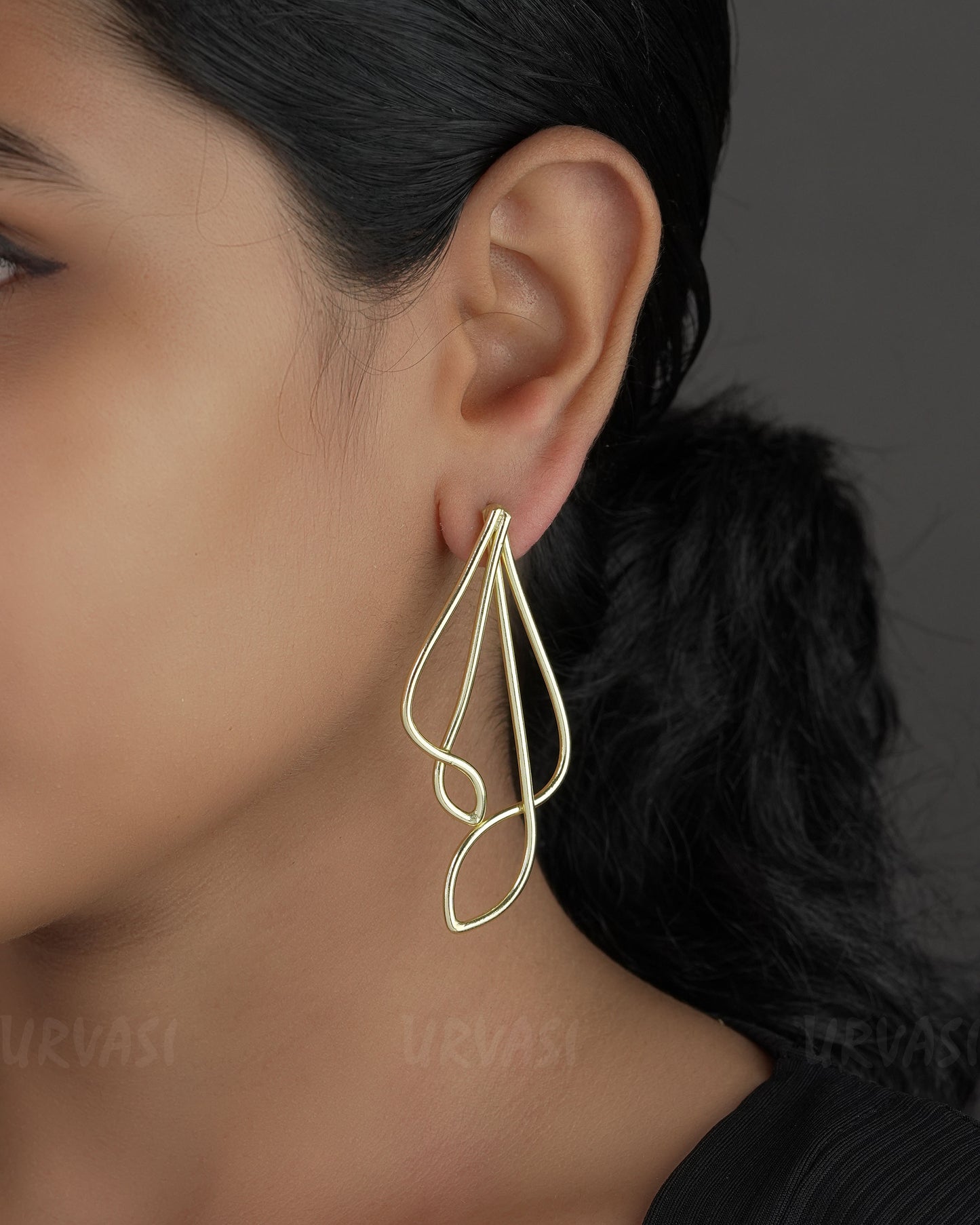 Gold Polish Leaf Charm Brass Earrings ER 744