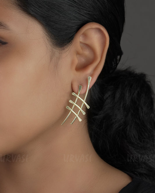 Gold Polish Lattice Abstract Anti-Tarnish Earrings ER 743