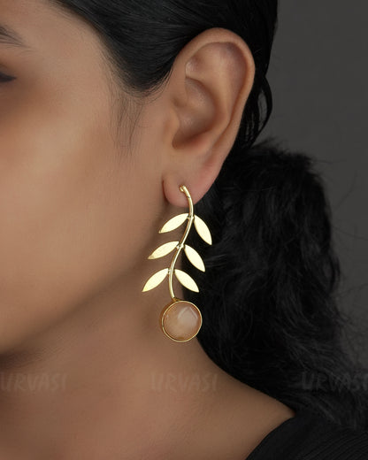 Glossy Gold Polish Parisha Leaf Designed Earrings ER 719