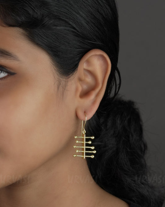 Matte-gold Polish Fence Designed Brass Earrings ER 726