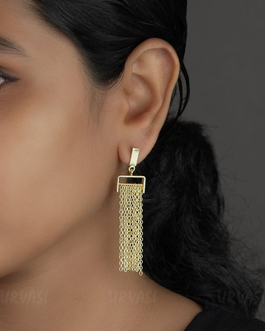 Matte-gold Polish Metal Tassel Dangle Earrings ER 724